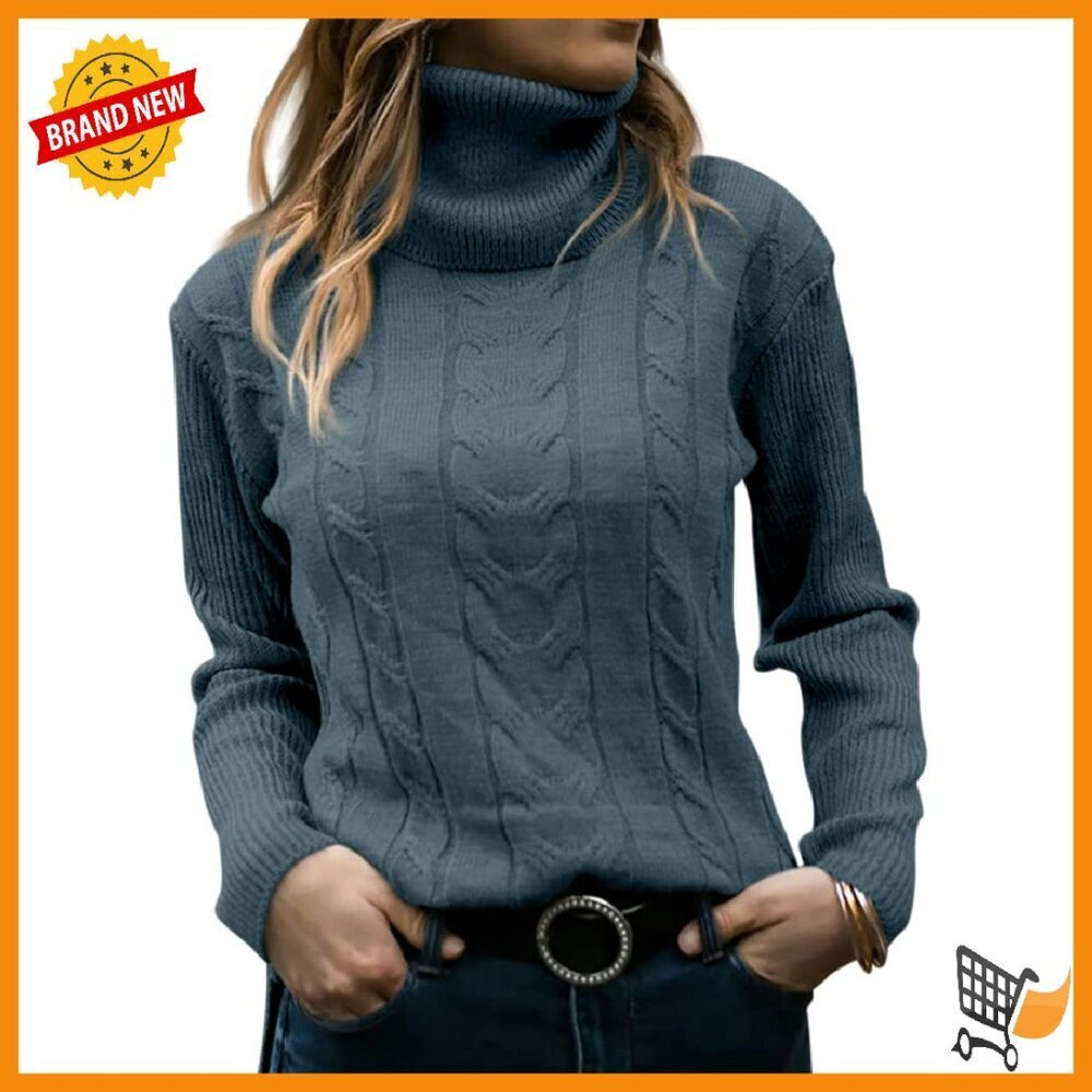 Women's Turtleneck Cable Knit Sweater Slim Fit Long Sleeve Pullover